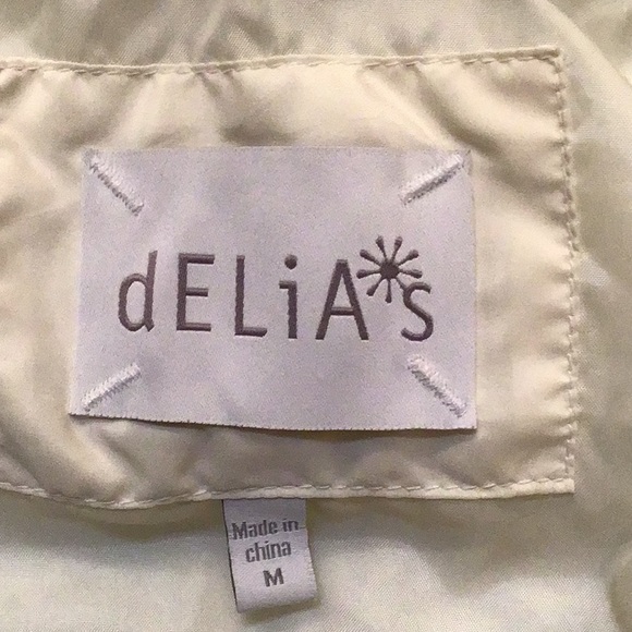 DELIA*S  CREAM COLOR PUFF JACKET COAT WITH FAUX FUR HOOD SZ M - Picture 5 of 11